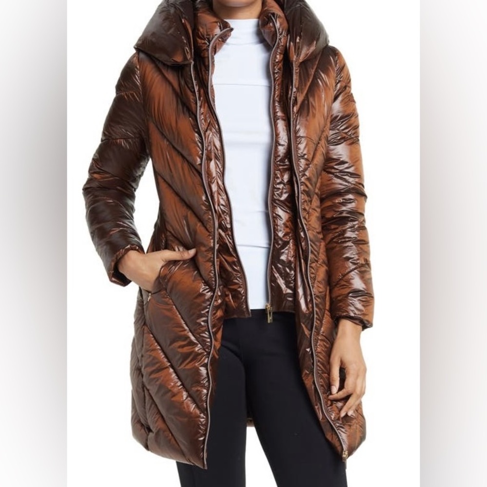 NWT Via Spiga inset bib quilted long puffer jacket - Picture 2 of 10